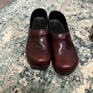 Dansko red leather clogs